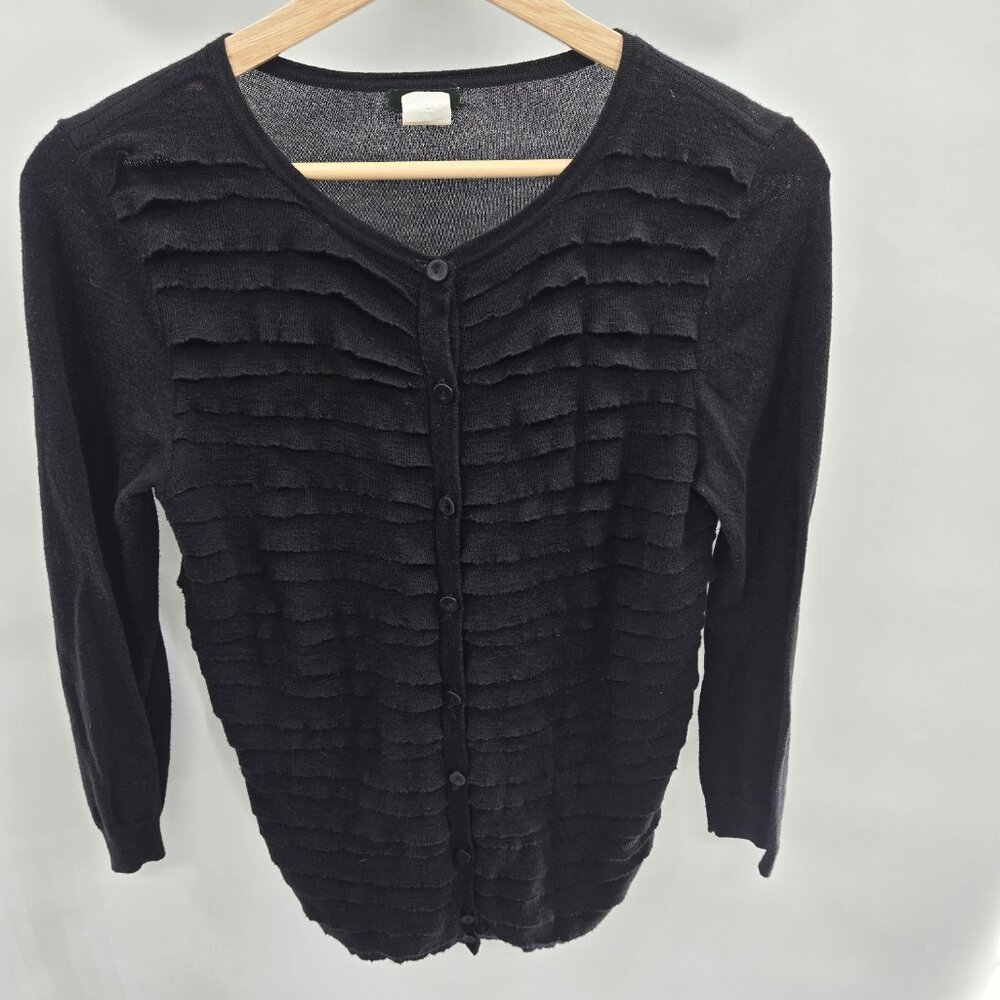 J.Crew Black Ruffled Pima Cotton/Wool Blend Cardigan Size Small